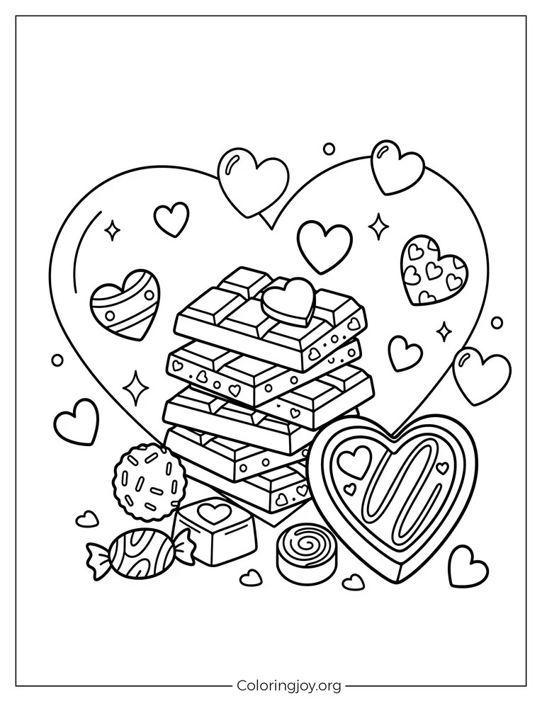 chocolates gifts in valentine's day coloring page