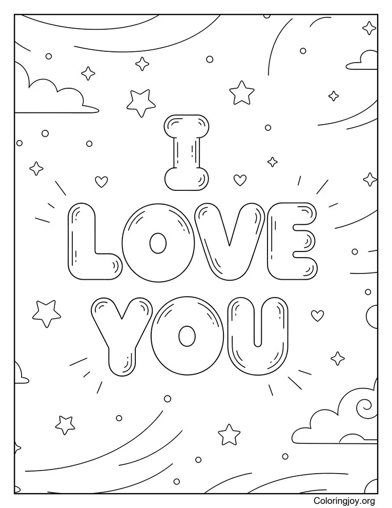 Dreamy Sky I Love You Scene coloring page