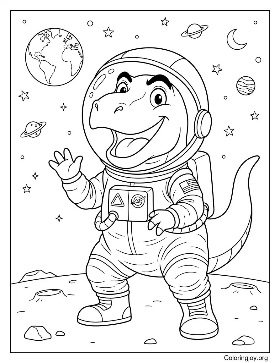 Cute Astronaut T-Rexfor Kids coloring page
