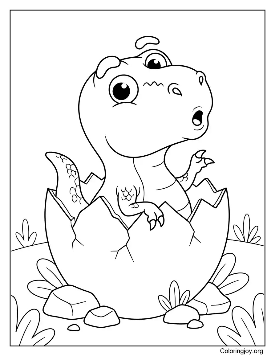 Baby T-Rex Hatching From an Egg Coloring Sheet coloring page