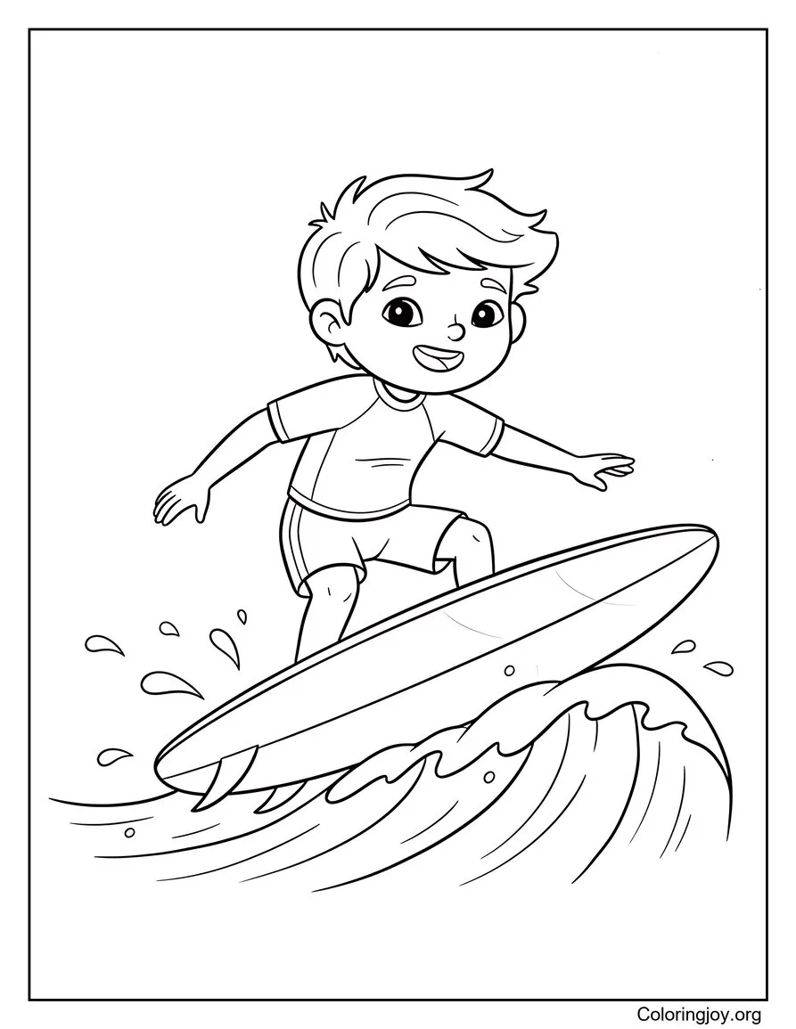 Scena dinamica della pagina da colorare estiva delle onde del surf sulla spiaggia disegno da colorare