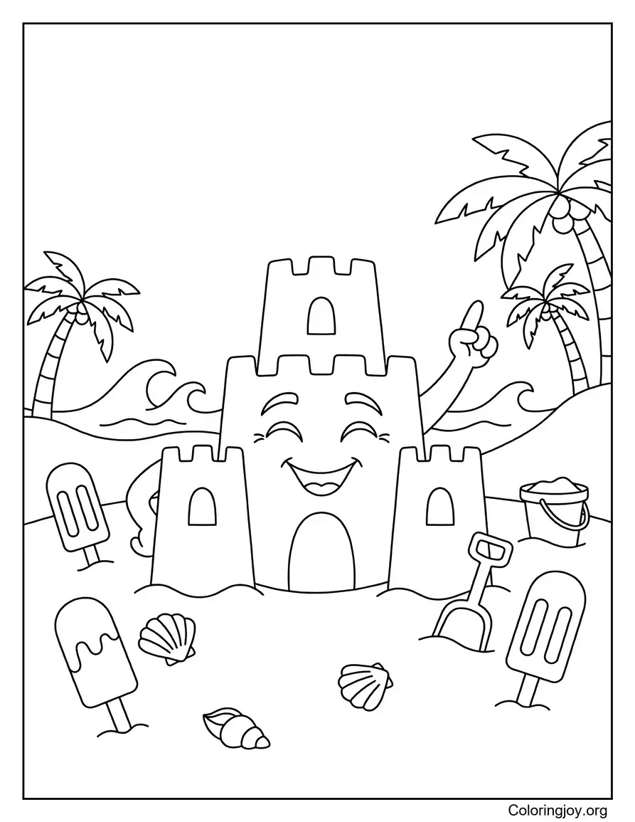 Beach Sandcastle With Popsicles Scene Coloring coloring page