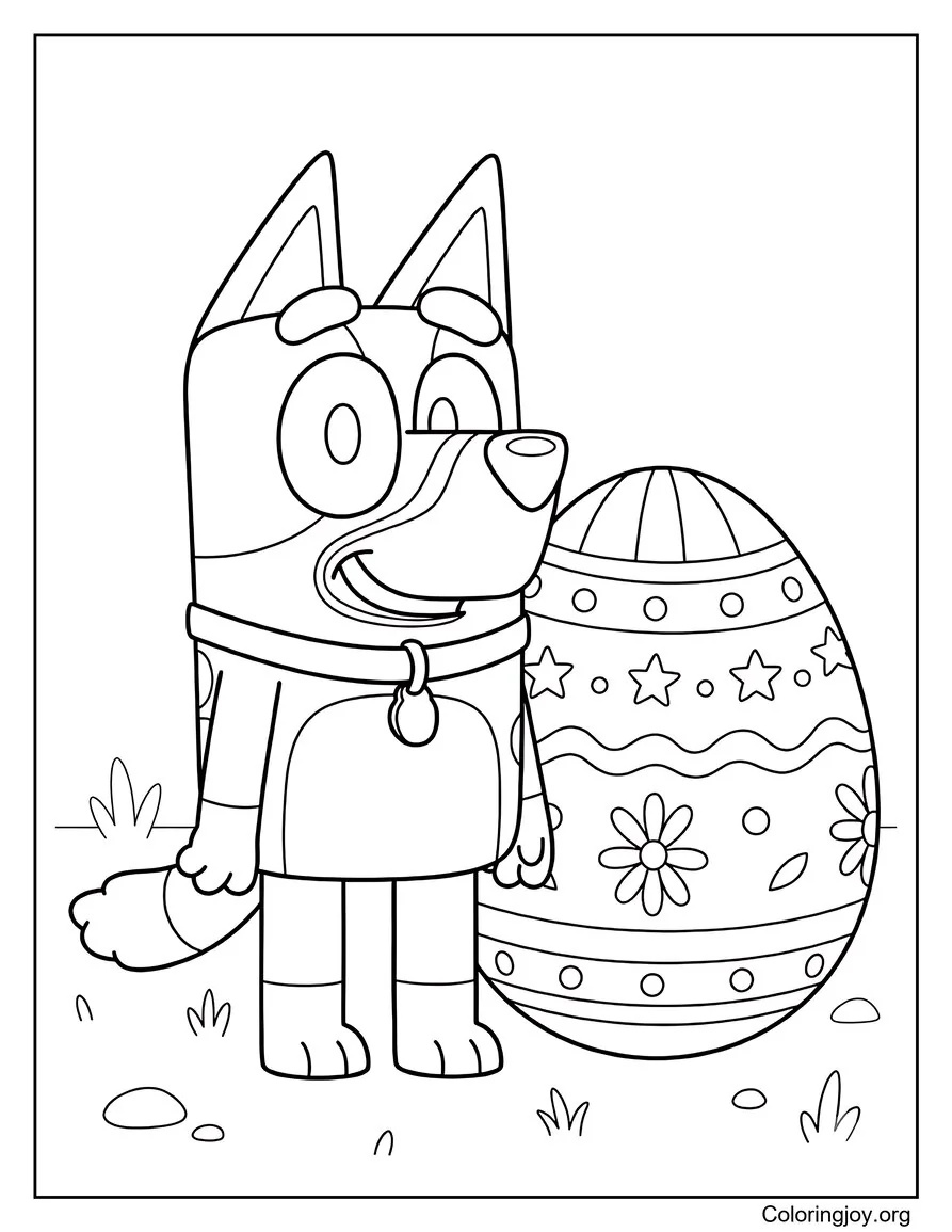 Bluey con página para colorear de huevos de Pascua gigantes