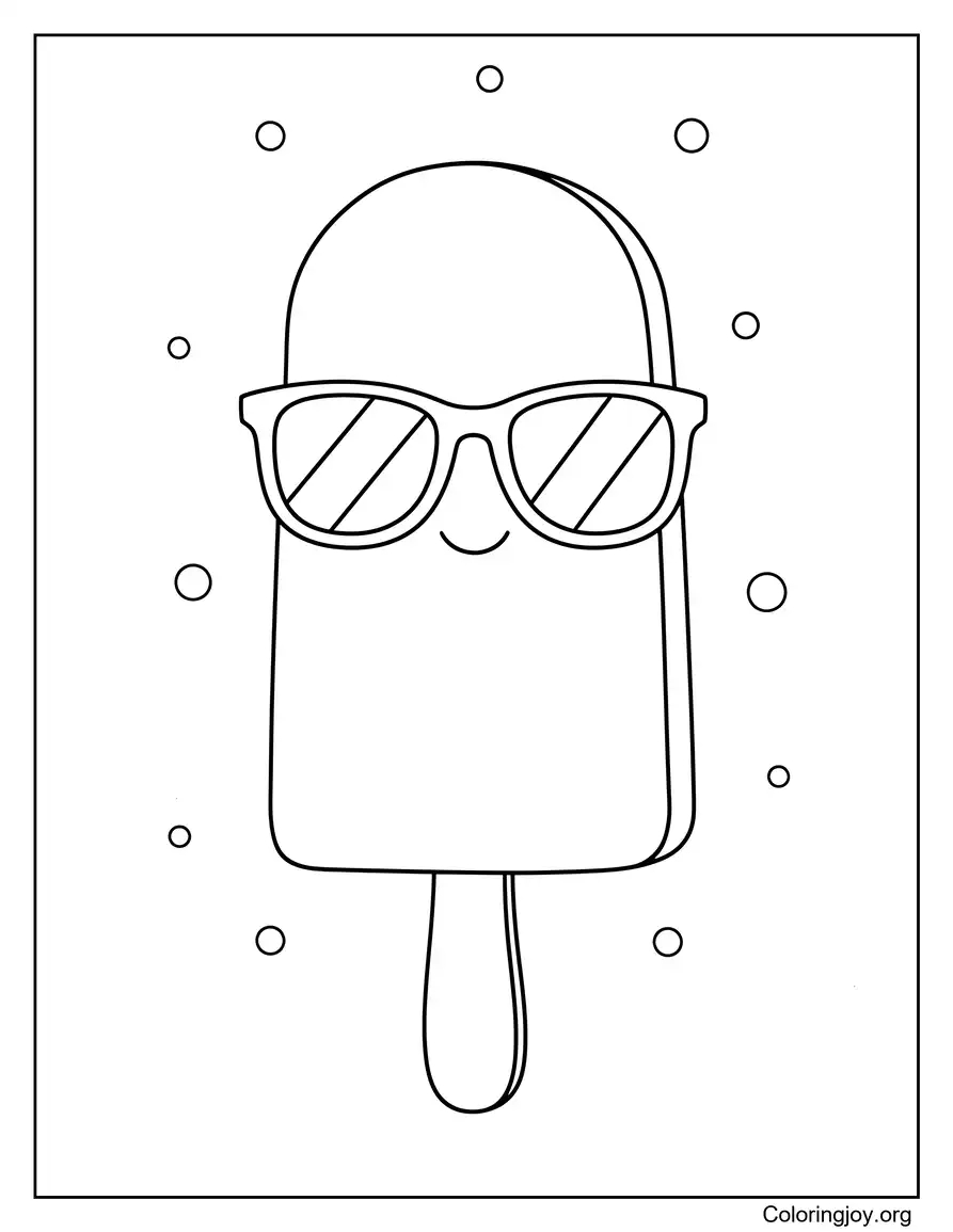 Cute Popsicle Character Wearing Sunglasses coloring page