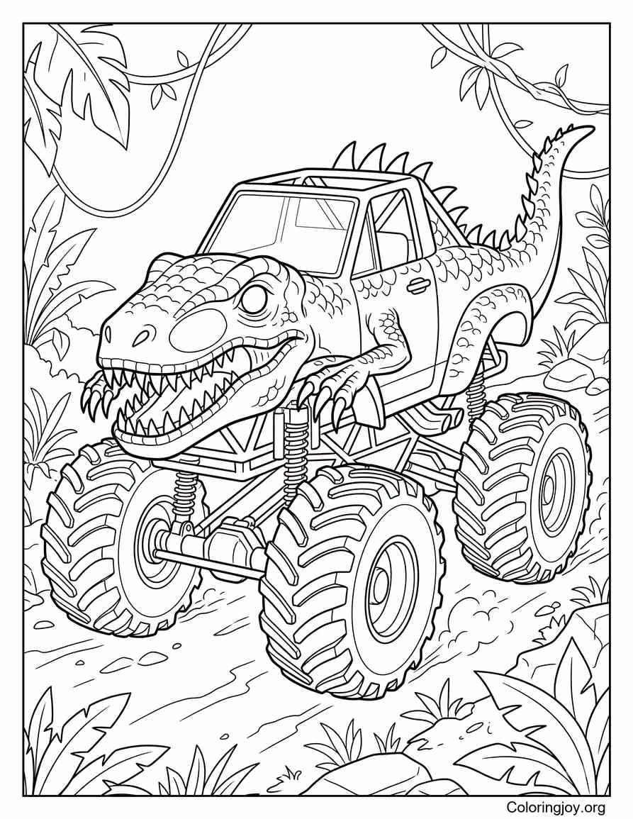 Velociraptor Monster Truck Coloring Outline coloring page