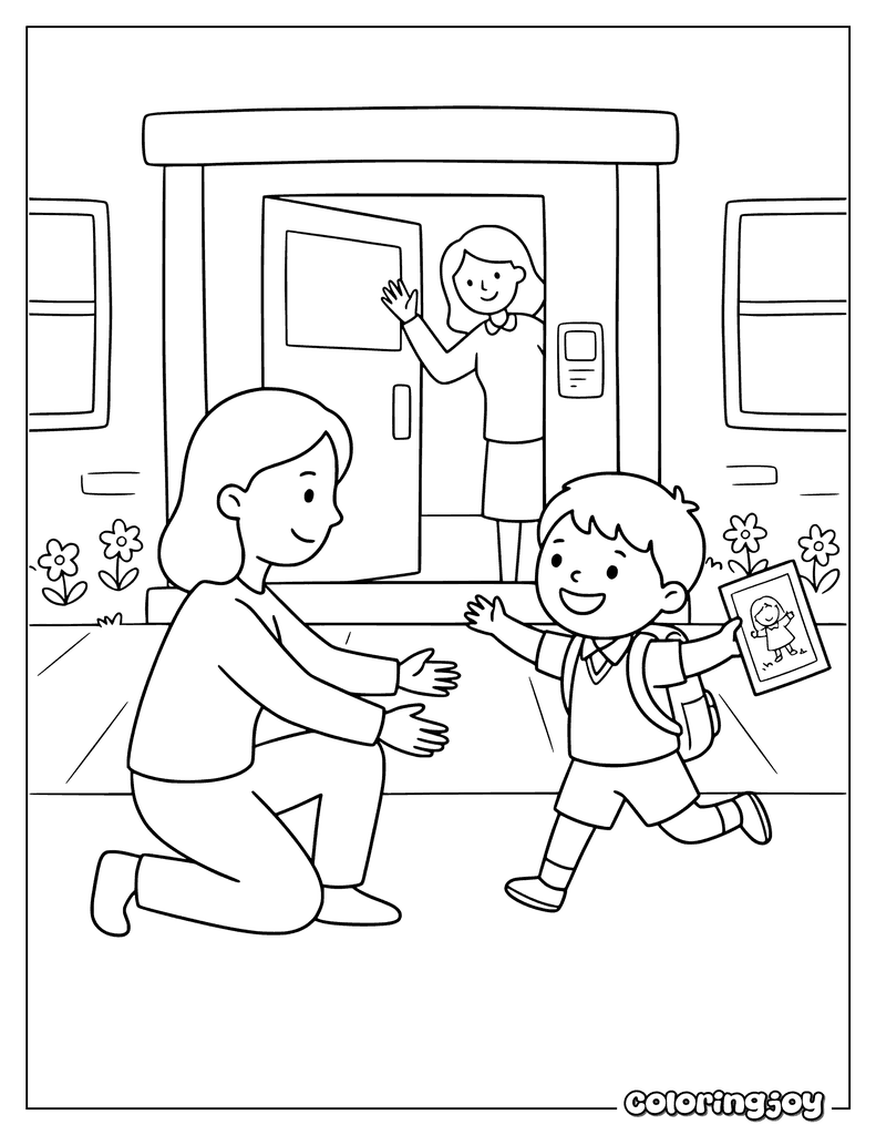 Coloring Page of First Day School Pickup