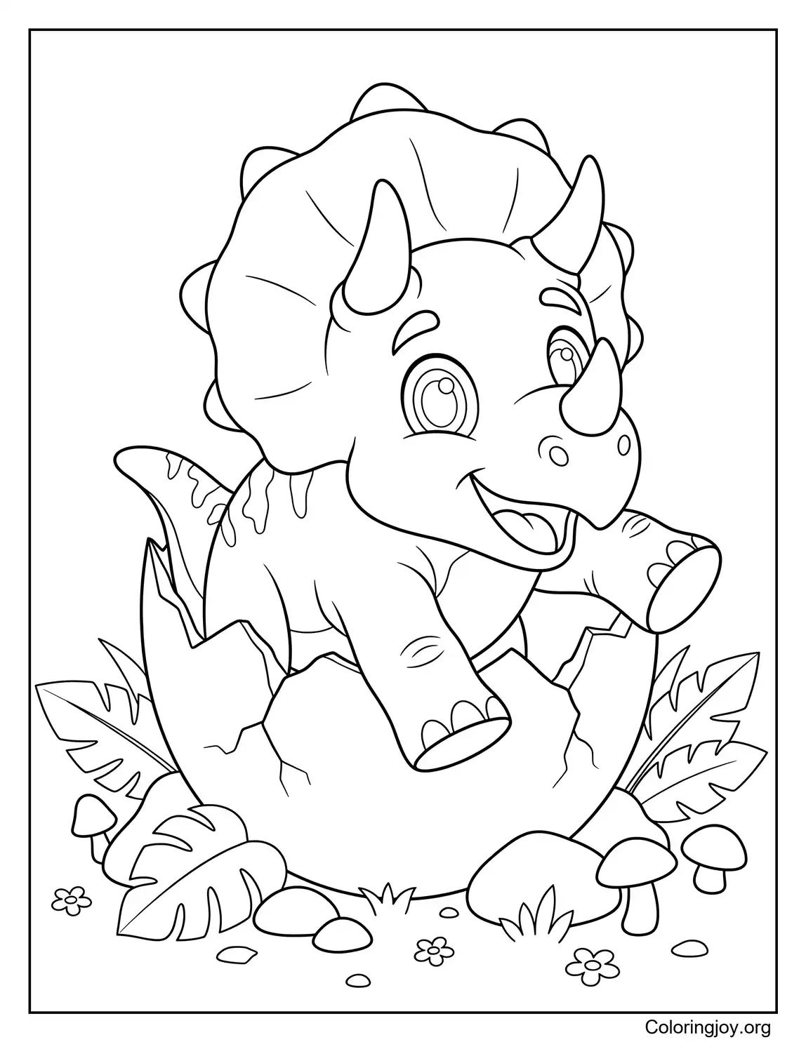 Baby Triceratops Hatching From Egg Coloring Page for Kids