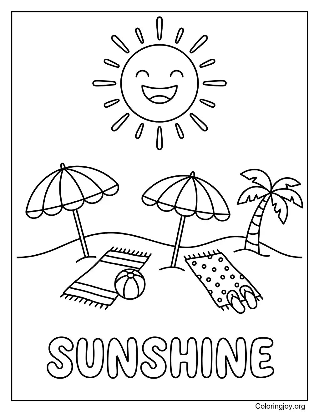 Bright Beach Sunshine Inspiredfor Kids coloring page