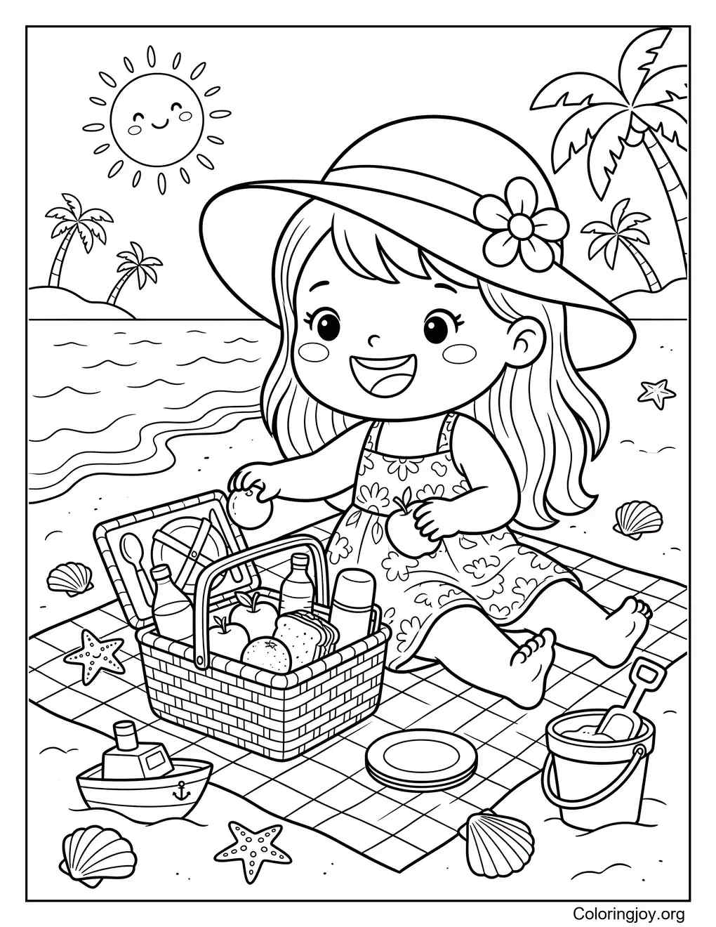 Sunny Beach Picnic Cute Summer coloring page