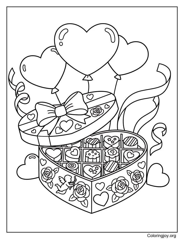 Valentine Chocolate Gift coloring page