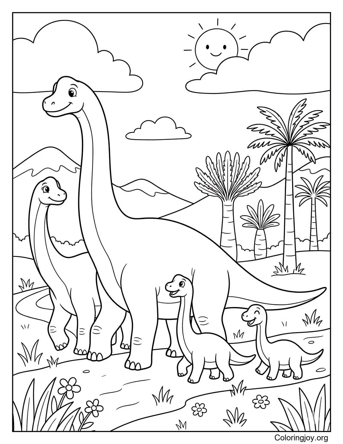 Brachiosaurus Family Walking Together