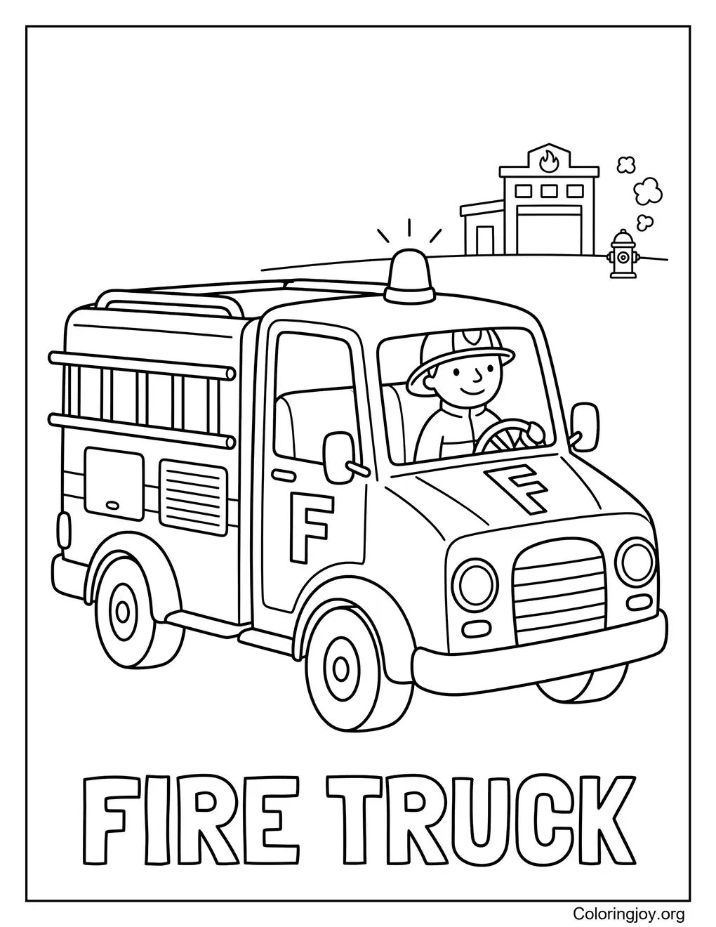Coloriage ABC lettre F camion de pompier