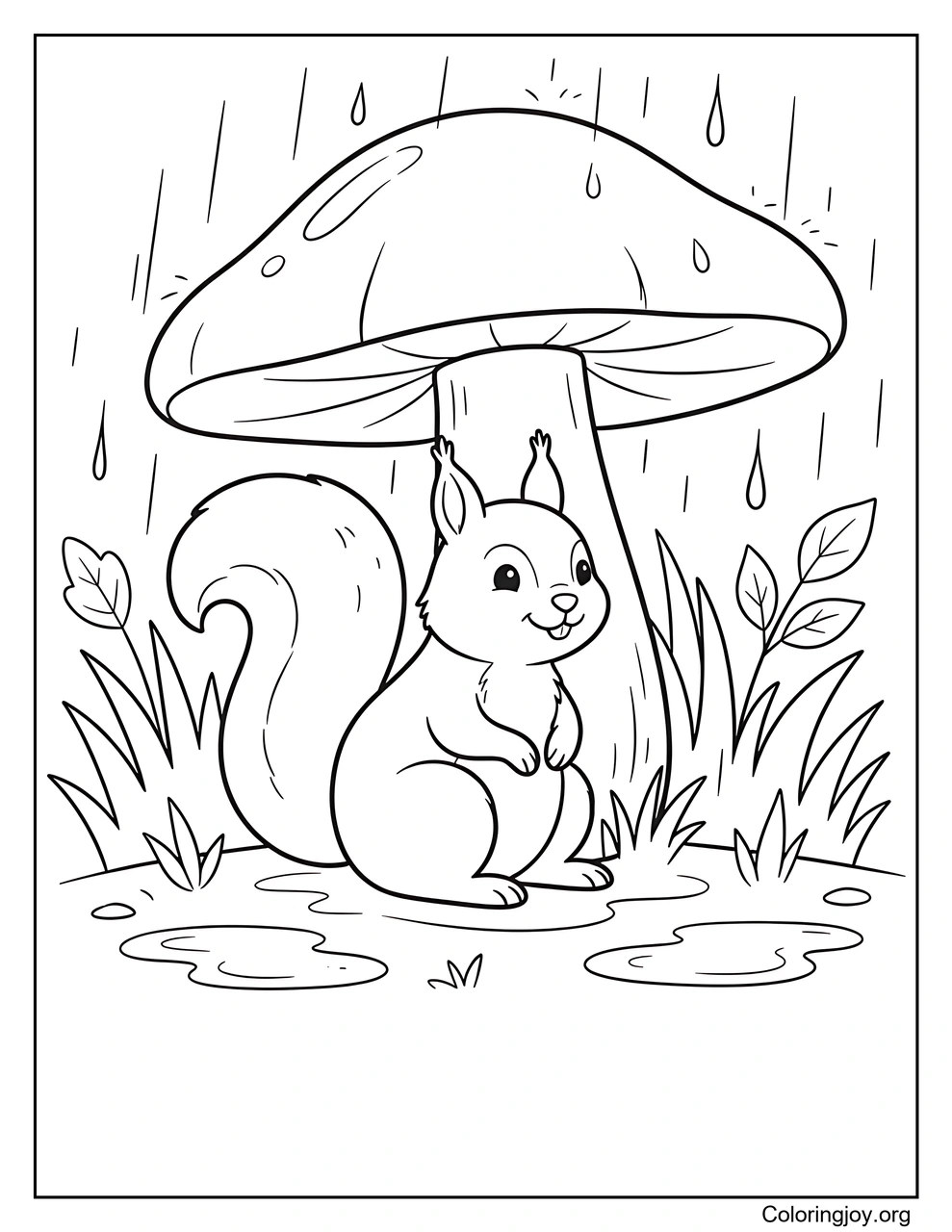 Squirrel Under a Giant Umbrella Mushroom