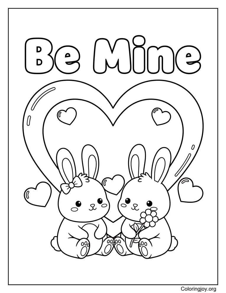 Página para colorear de corazones de pareja de conejitos