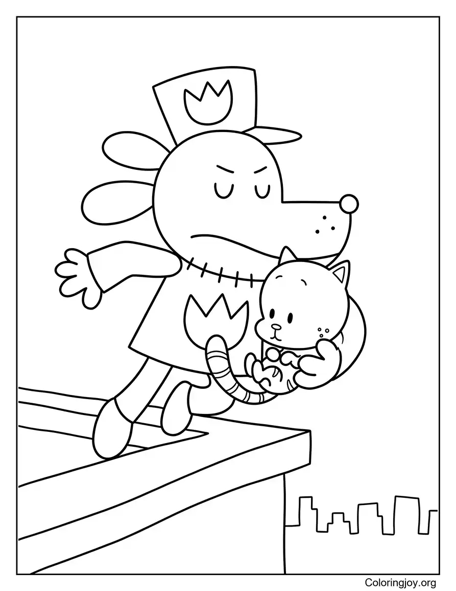 Imprimible Gratis Dog Man Salva a Lil petey el gato página para colorear