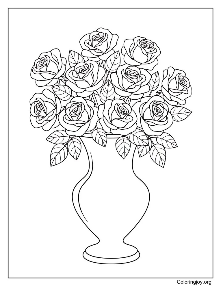 Vase Filled With Roses Coloring Page