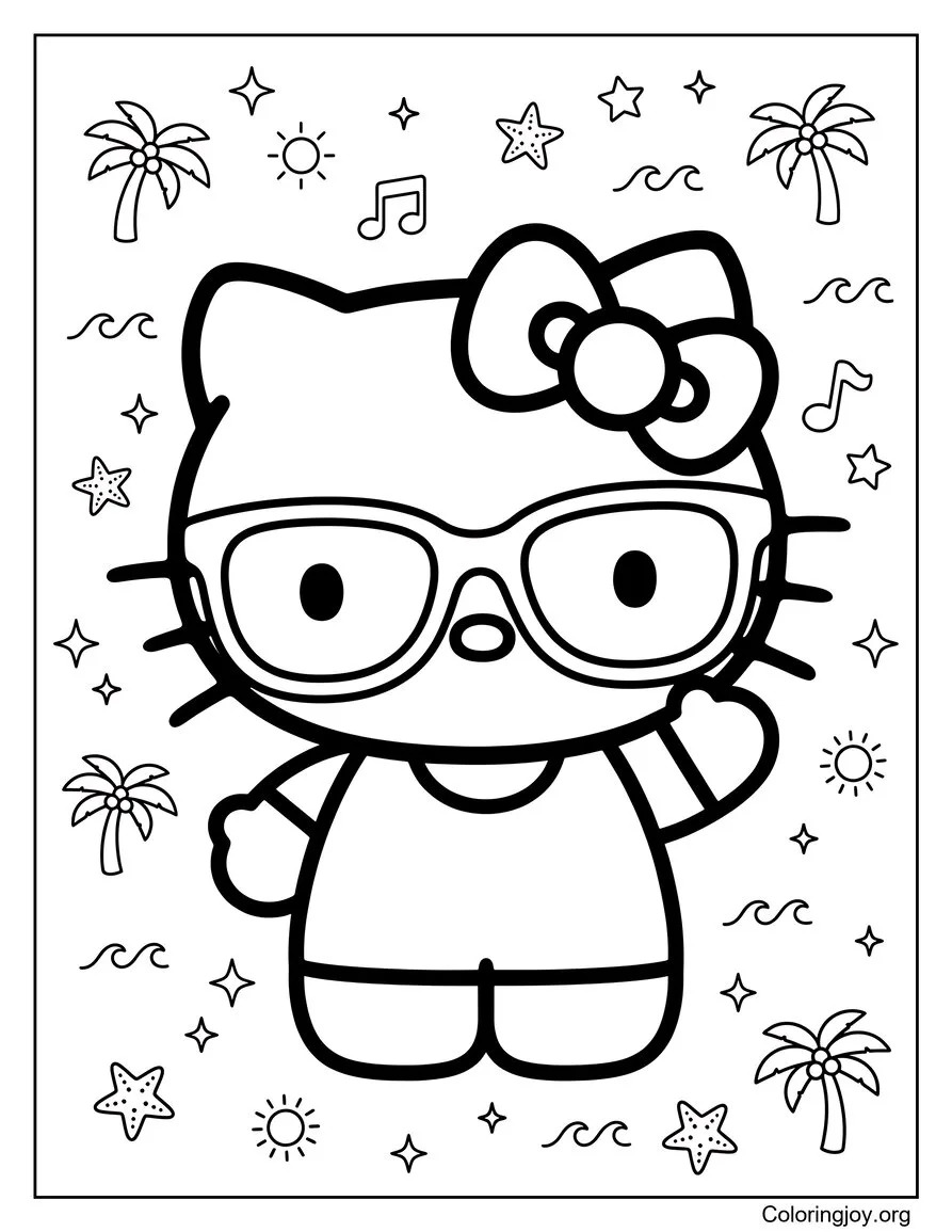 Sunglasses Style Hello Kitty-Inspired Coloring Sheet coloring page
