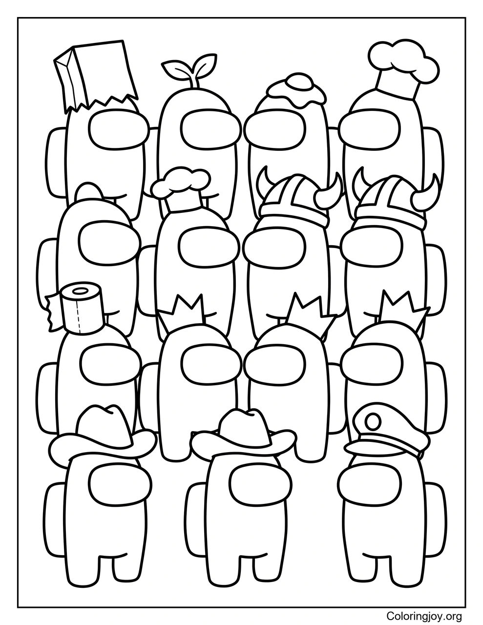 Color the Full Among Us Crew Together coloring page