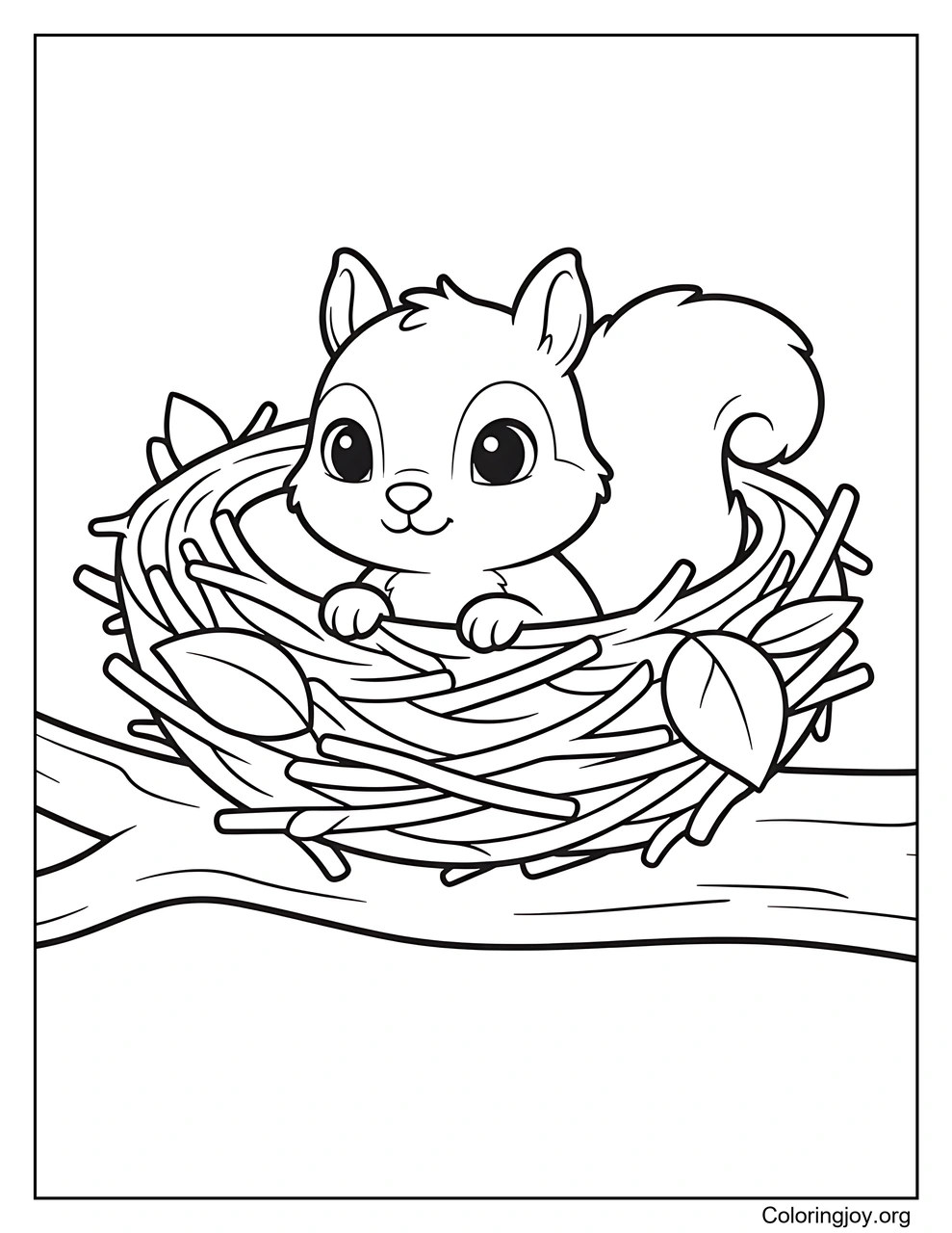 Baby Squirrel Peeking Out of a Leafy Nest