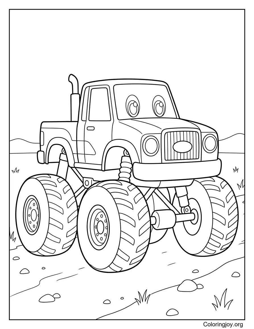 Simple Big Wheel Monster Truck Picture to Color coloring page