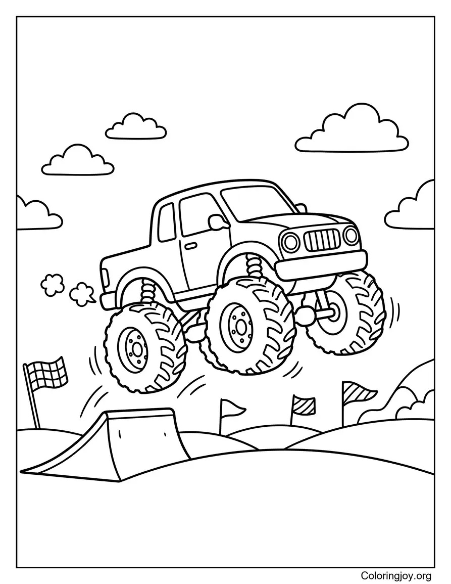 Simple Monster Truck JumpOutline coloring page
