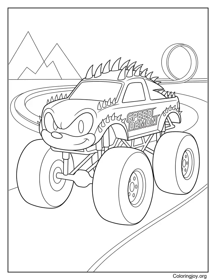 Sonic Inspired Monster Truck coloring page