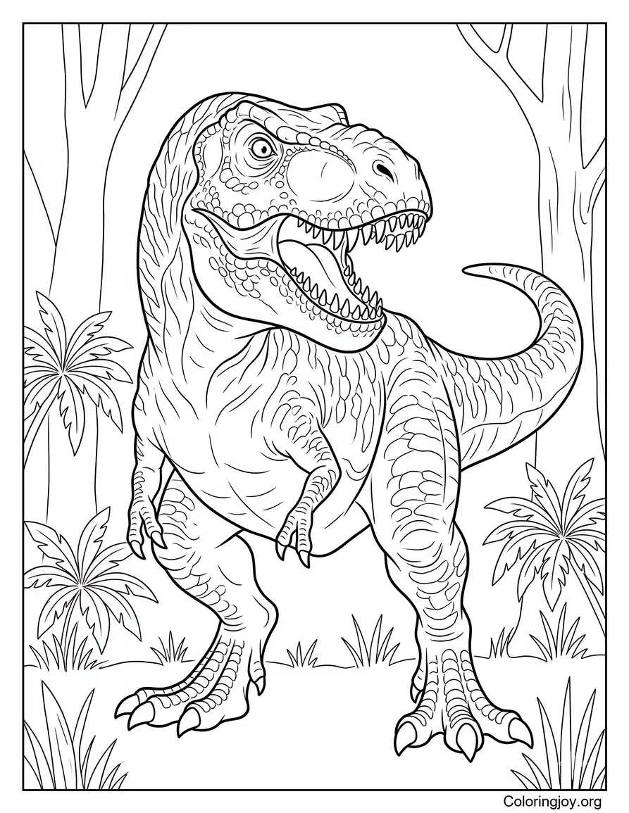 Realistic Jungle T-Rex Coloring Sheet for Adults coloring page