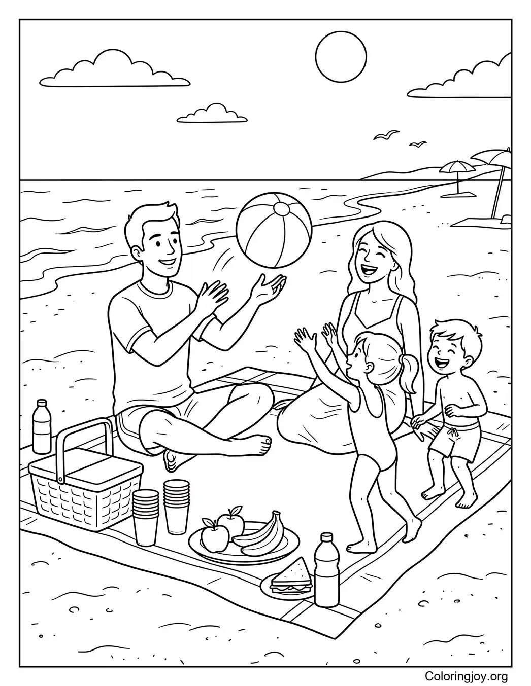 Familien-Wasserball-Picknick Malvorlage