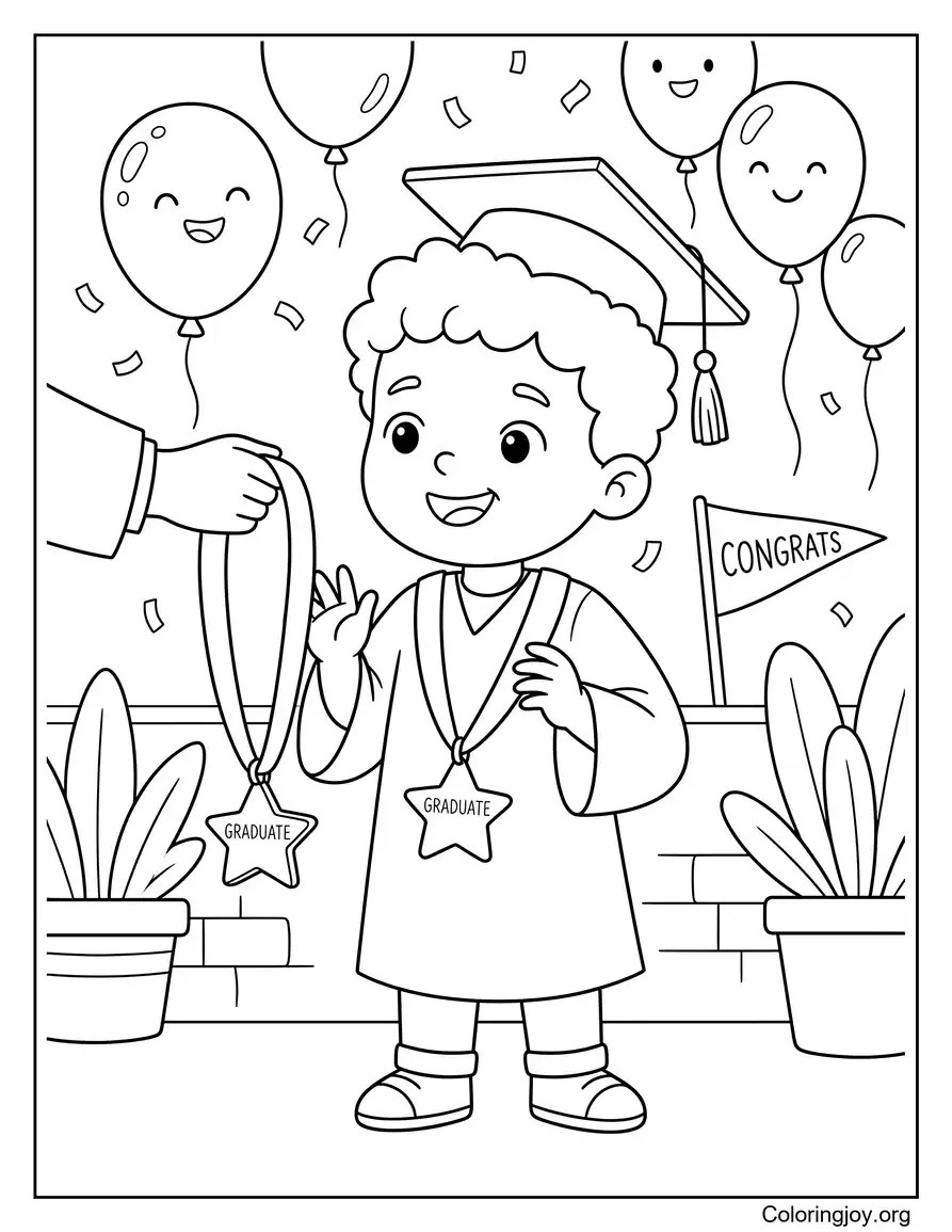 Preschool Boy Receiving Graduation Medal coloring page