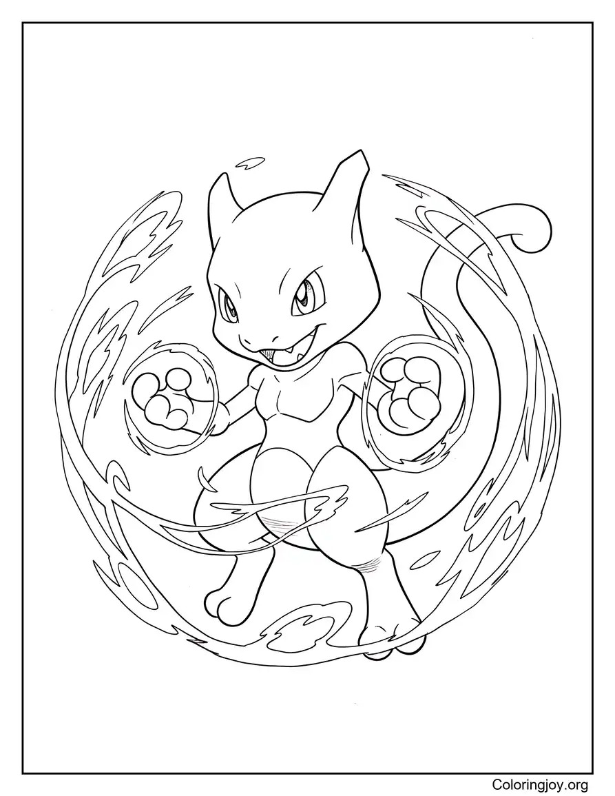 de la poderosa pose psíquica de Mewtwo página para colorear