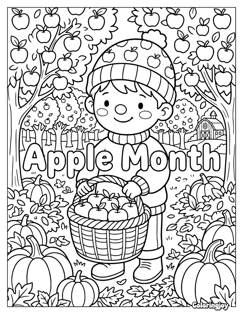 September Apple Picking Coloring Page