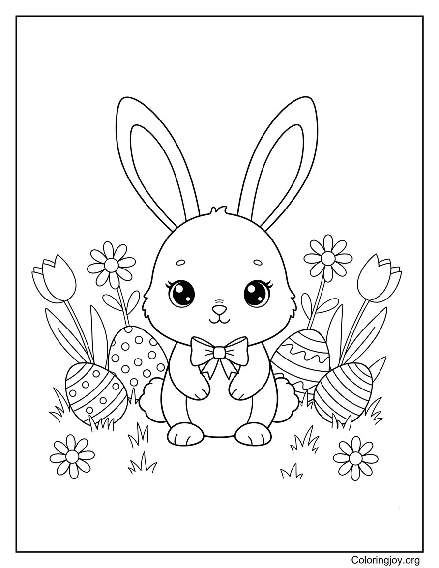 Lindo Conejito de Pascua Saludando Hola Página para colorear