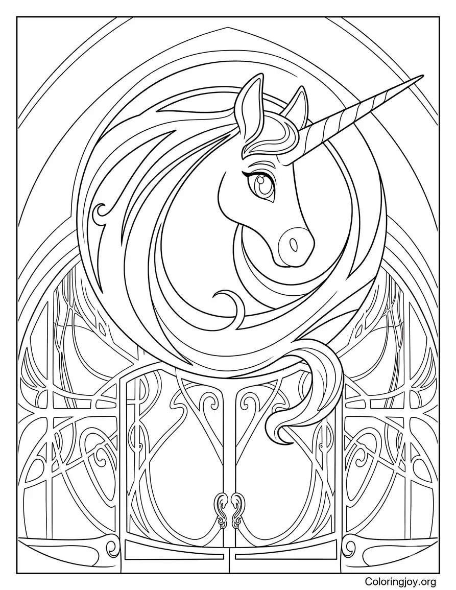 Grand Entrance Of Unicorn Academy página para colorear