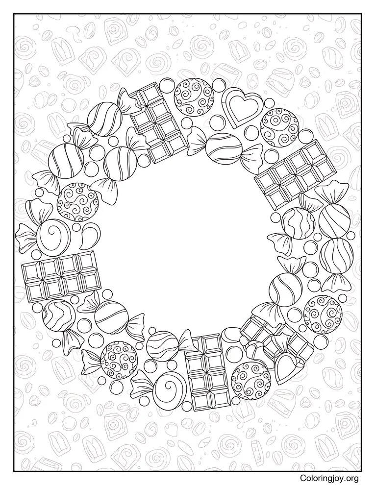 Chocolate Candy Wreath Coloring Page