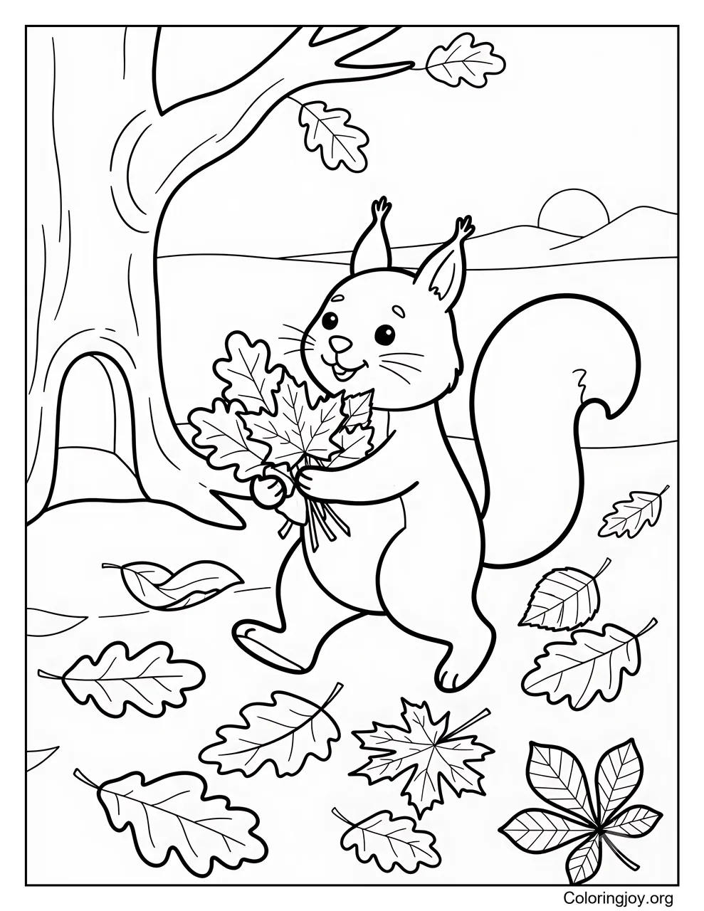 Collecting Colorful Autumn Leaves with a Squirrel