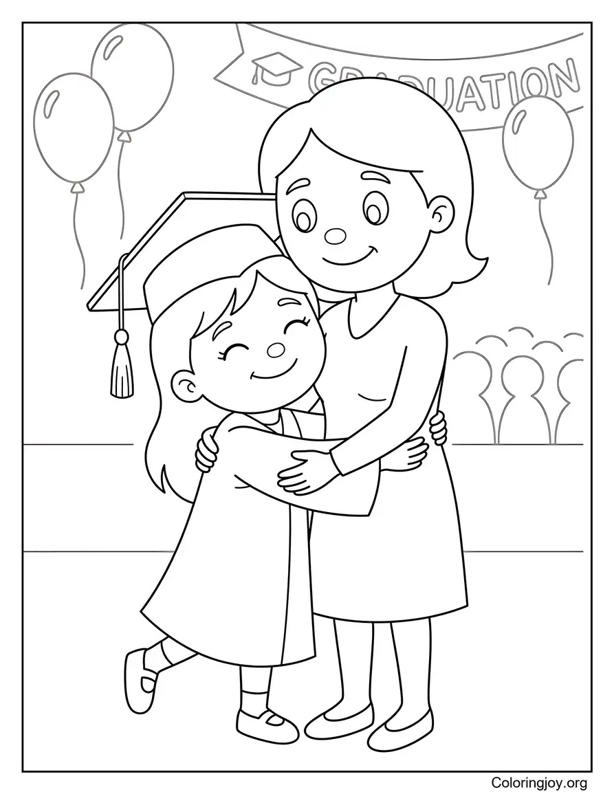 Girl Graduate Hugging Her Proud Teacher coloring page
