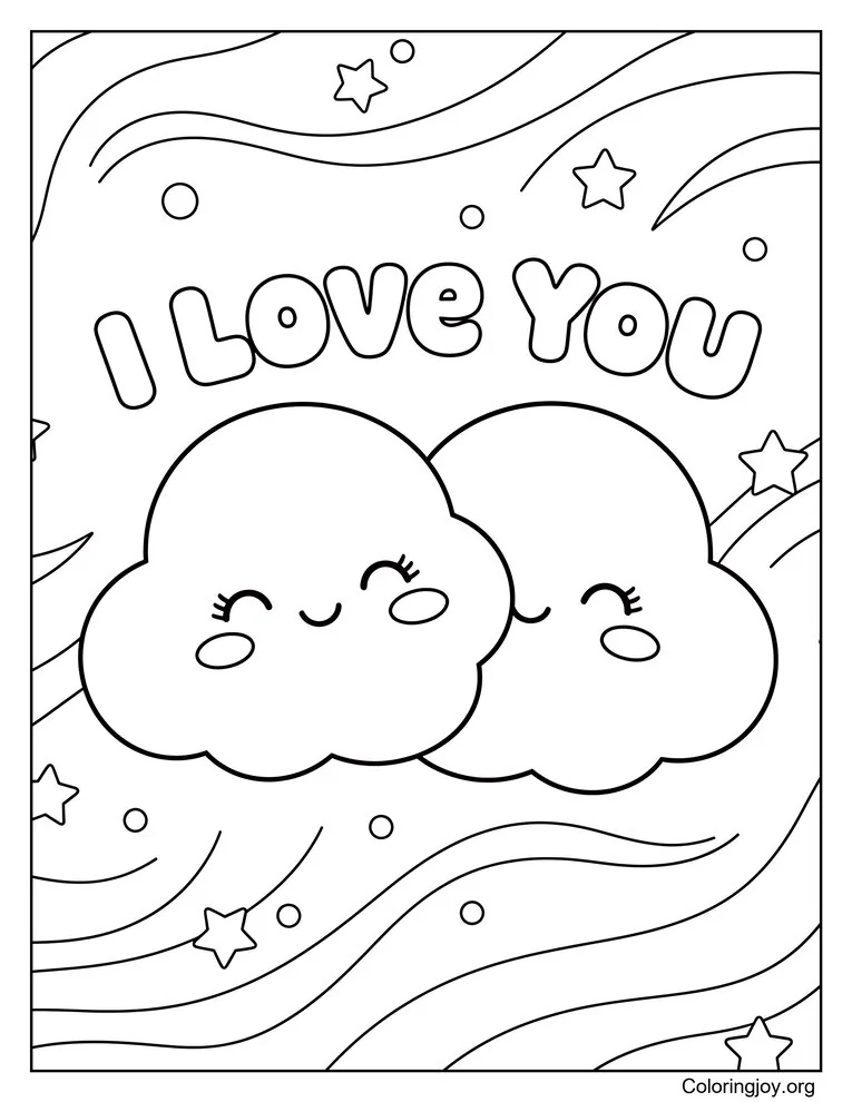 Cloud Heart Saying I Love You coloring page