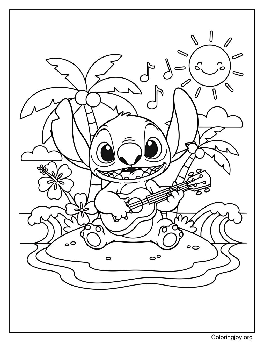 Stitch tocando el ukelele para colorear página para colorear