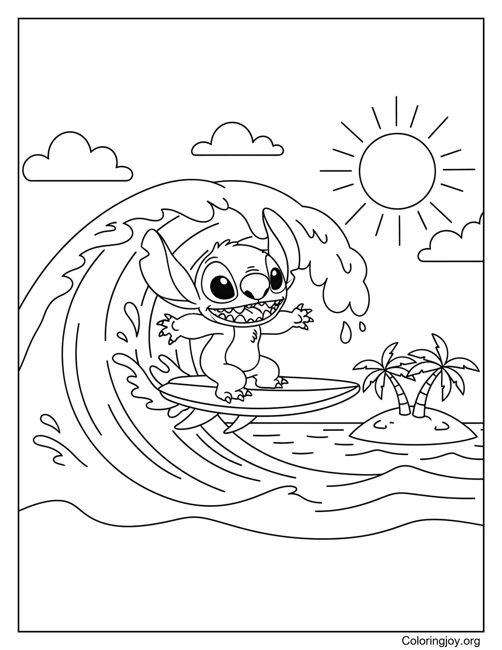 Stitch navegando página para colorear