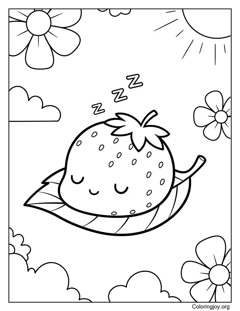 Fresa durmiendo sobre una hoja
