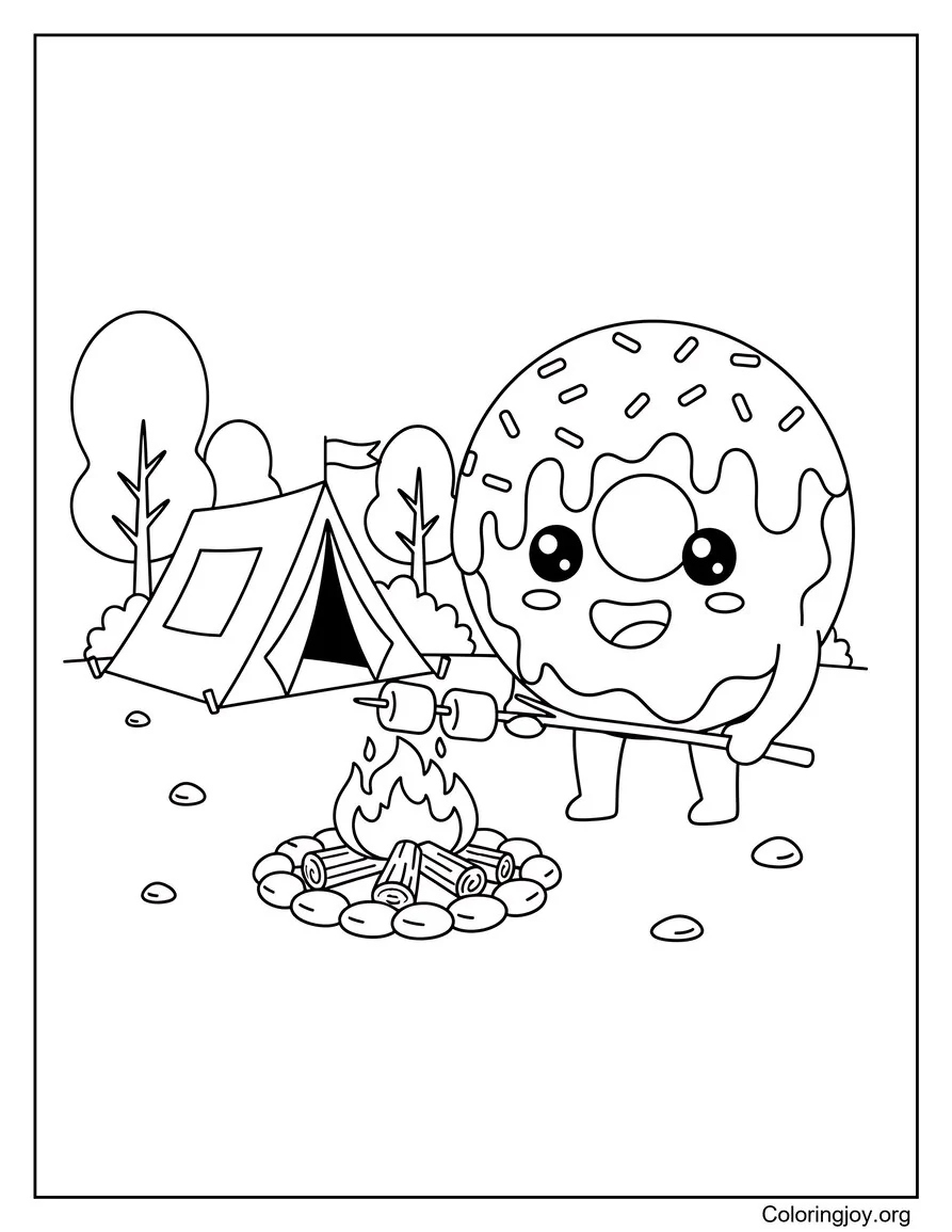 Try a camping donut roasting marshmallows by a small fire.