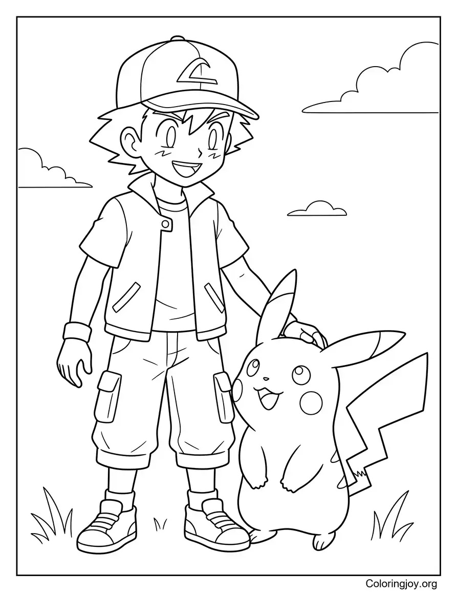 Ash y Pikachu Amistad página para colorear