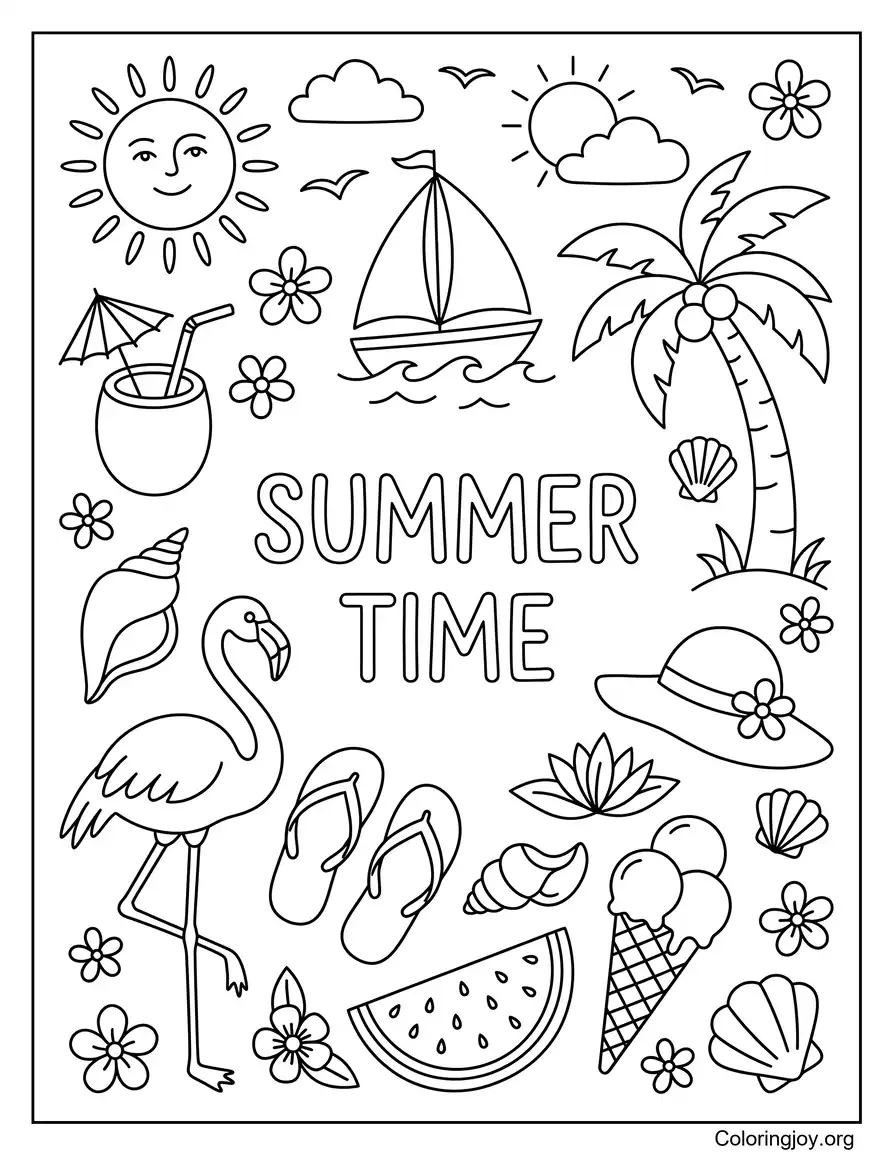 Impresiones para colorear de Doodle de horario de verano página para colorear