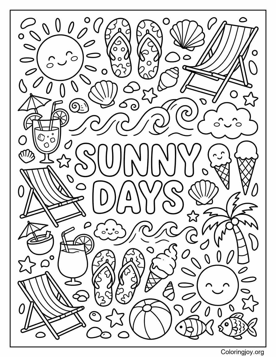 Página imprimible del Doodle de días soleados página para colorear