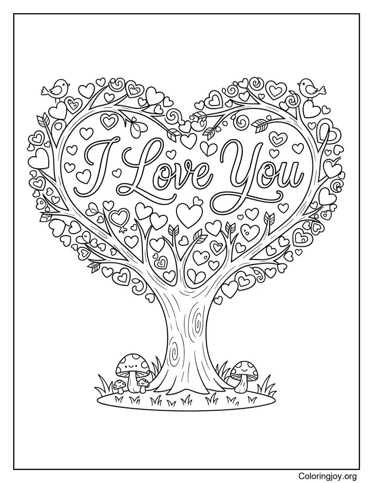 Heart Tree With I Love You coloring page