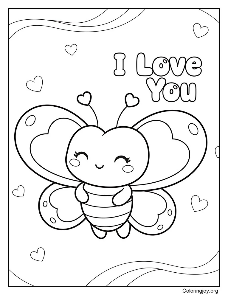Heart Butterfly Saying I Love You coloring page