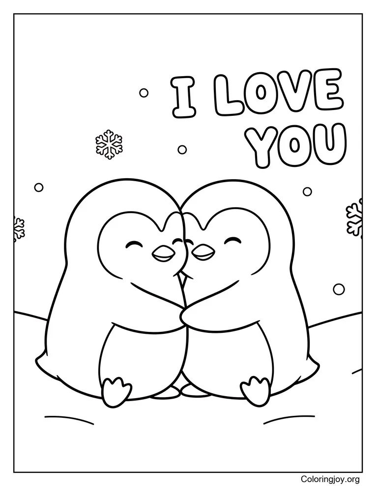 Penguin Cuddle I Love You Moment coloring page