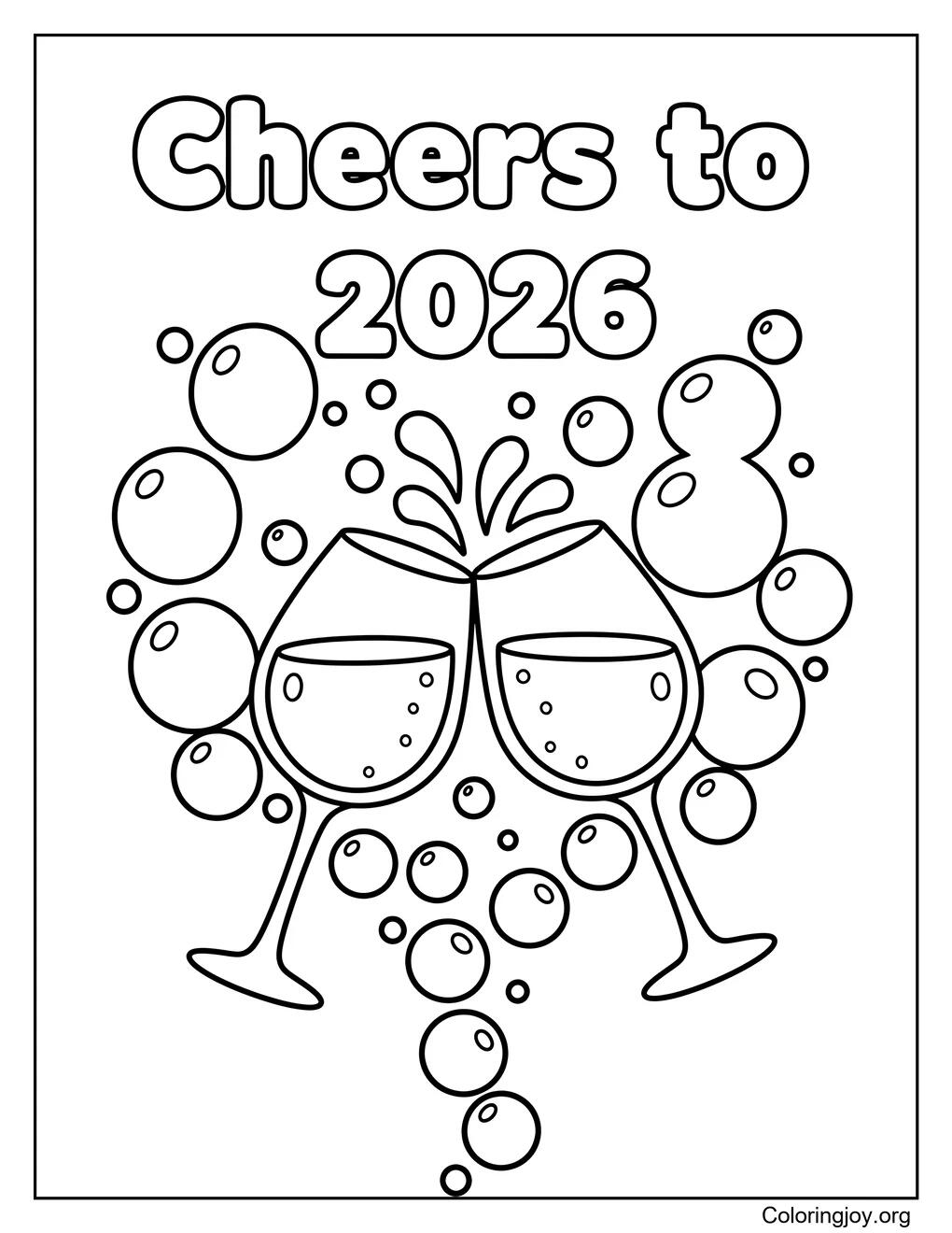 Cheers to 2026 festive coloring sheet coloring page
