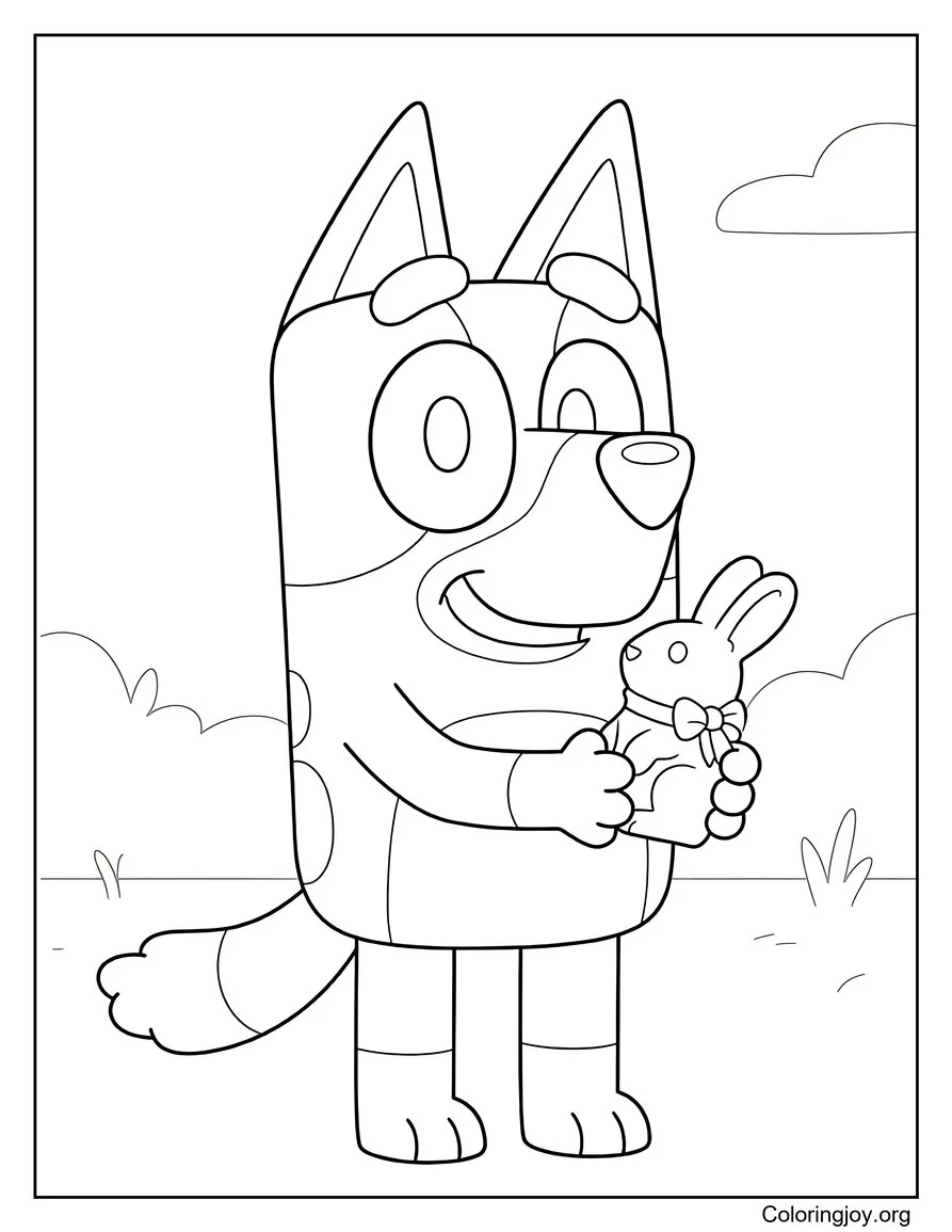 Bluey con página para colorear de conejito de chocolate